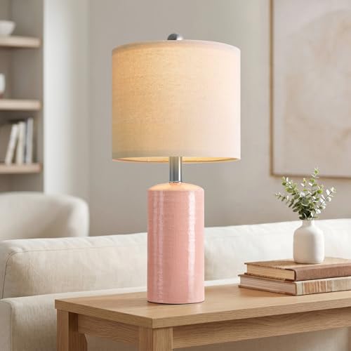 G-SAFAVA 20.5" Small Table Lamps for Living Room Lamp Set of 2 Ceramic Lamps for Bedroom Bedside Lamps Modern Boho Lamps for Night Stands Farmhouse Nightstand Lamp Side End Table Lamp, Pink - color: Pink