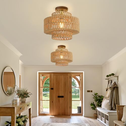 Boho Rattan Lamp Shades for Pendant Light Chandelier Floor Lamps Replacement,Rustic 3-Tier Drum Lamp Shade with Hand-Woven Rattan for Living Room Kitchen Dining Room Office Hotel. - size: style B