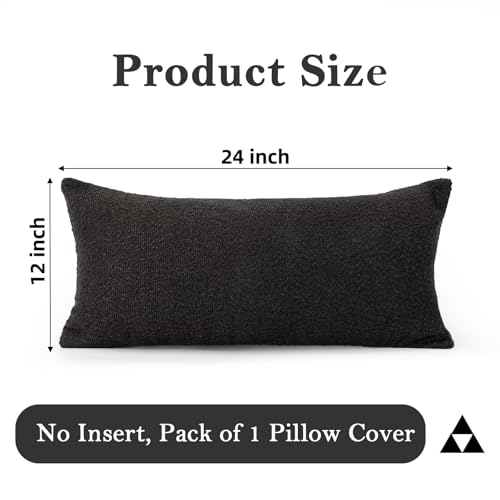 JoraLion 12x24 inch Boucle Lumbar Pillow Cover, Black Woven Texture Neutral Long Pillow Cover Breathable Cushion Case for Couch Sofa Bed Living Room Home Decor (Cover Only) - color: Black, size: 24" x 12" (Pack of 1)
