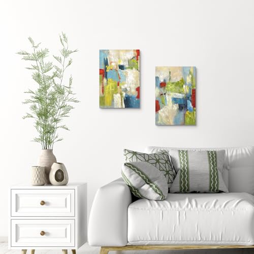 ArtSquare Abstract Colorful Canvas Wall Art: 2 Pieces Green Red Graffiti Painting Modern Bohemian Artwork Set for Bedroom - color: colorful, size: 11”x16”x2