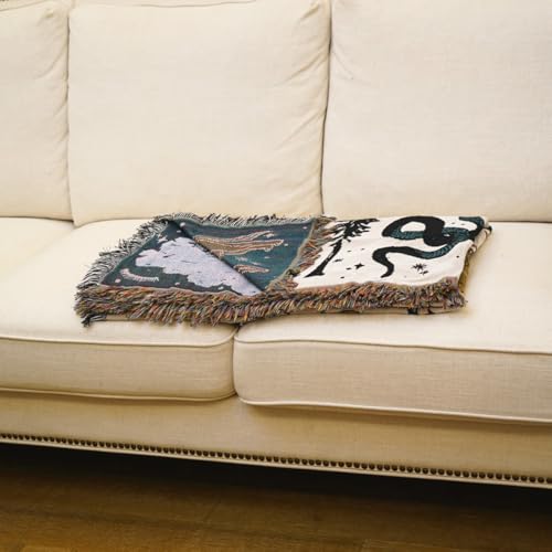 JQZ Bohemian Throw Blanket, Woven Cotton with Fringe, for Sofa, Bed, Picnic, Outdoor Camping (Nordic Forest) - color: Nordic Forest