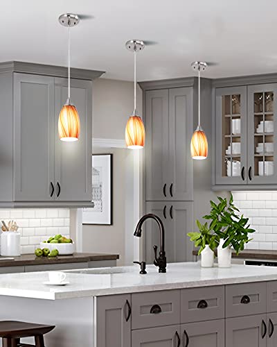 karyfine Art Glass Mini Pendant Lights for Kithen Island Blown Glass Pendant Lighting Shade with Brushed Nickel Finish 3Pack Hanging Pendant Light Kitchen Counter,Dining/Living Room Red Orange - color: Mixed Red Orange and Yellow -3Packs