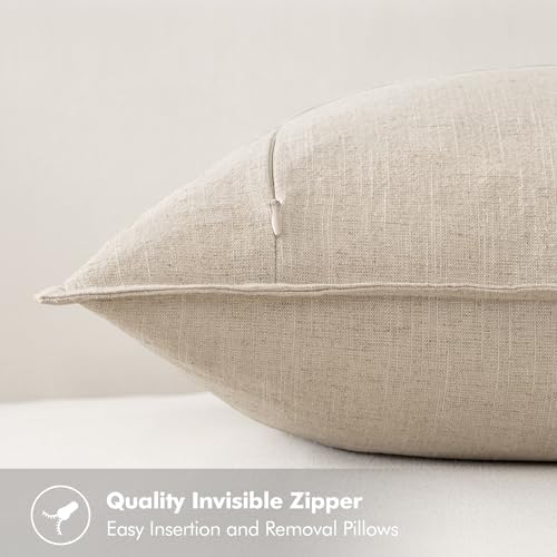 MIULEE Beige Linen Pillow Covers Pack of 4 Decorative Natural Solid Throw Pillow Covers Soft Accent Boho Farmhouse Couch Pillowcases Modern Spring Home Decors for Living Room Bed Sofa 20x20 Inch