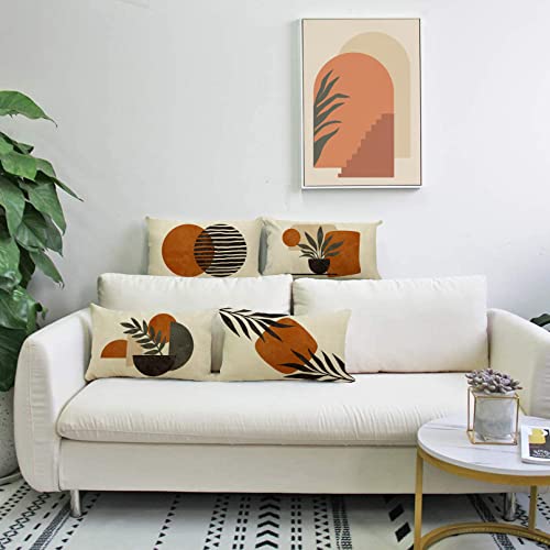 Boho Abstract Sunset Plant Olive Leaves Decorative Throw Pillow Covers Set of 4, Bohemian Geometry Line Pillowcase Decoration, Minimalist Modern Art Aesthetic Cushion Case Home Decor 12x20 - color: Boho Plant, size: 20" x 12" (Pack of 4)