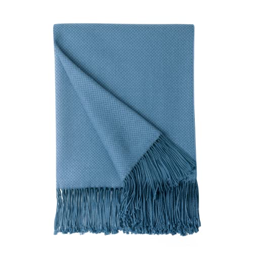 BOURINA Herringbone Two Tone Throw Blanket Faux Cashmere Fringe Soft Lightweight Cozy for Bed Couch Decorative Throws Blanket, Spa Blue, 50" x 60" - color: Spa Blue, size: 50"x60"