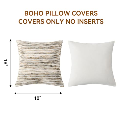 Boho Pillow Covers 18x18 Set of 2 Geometric & Striped Pillow Covers-Hand-Tufted Textured Pillowcases-Farmhouse Linen Decorative Throw Pillows for Sofa, Couch, Bed, Chair, Living Room, Gray - color: White