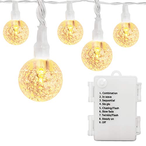 Battery Operated Globe String Lights 16FT Waterproof 30 LED 8 Modes Outdoor String Lights Crystal Ball String Light with Timer for Backyard Garden Balcony Pergola Wedding Party, Warm White - color: Silver Wire Warm White, size: 1 Pack