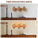 3-Light Rattan Vanity Light Fixtures,Bathroom Lighting Fixtures Over Mirror,Rustic Rattan Lampshade Wood Wall Light Boho Vanity Light Farmhouse Wall Sconces for Kitchen Stairs Bedroom - color: Drum shade