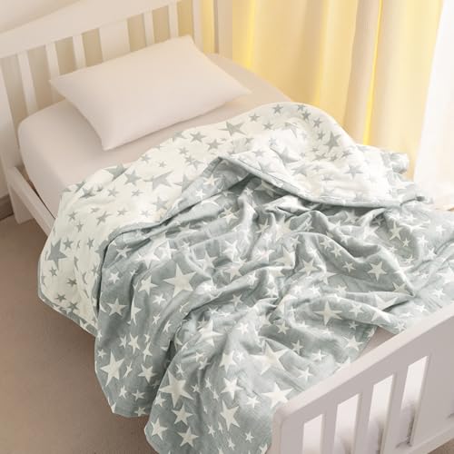 NTBAY 3 Layer Oversized Muslin Cotton Toddler Blanket, 45x60 Inches Jacquard Reversible Nursery Bed Blanket, Super Soft and Thermal Crib Blanket for All Seasons, Baby Gift, 45"x60", Grey/White Star - color: Grey Star, size: 45x60 Inch (Pack of 1)