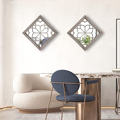 Wocred Set of 2 Farmhouse Square True Mirrors,Vintage Style Barn Wood Wall Decor, Accent Mirrors for Bathroom Renovation,Bedrooms,Living Rooms (12”x12”) - color: Barn Wood Square, size: 12x12 inch - 2 PCS