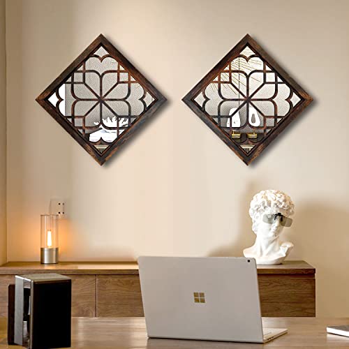 Wocred 2 PCS Square Wall Mirror,Gorgeous Rustic Farmhouse Accent Mirror,Caramel Color Entry Mirror for Bathroom Renovation,Bedrooms,Living Rooms and More(12”x12”) - color: Caramel Color, size: 12x12 inch - 2 PCS