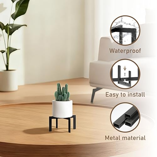 Mini Plant Stands 2-Pack, Small Metal Flower Pot Holder for Desktop, Modern Cross Shape Fit 2-6.5 Inch Pots, Succulent & Cactus Stand for Tabletop, Shelf, Indoor, Black - size: 2 Pack - Mini