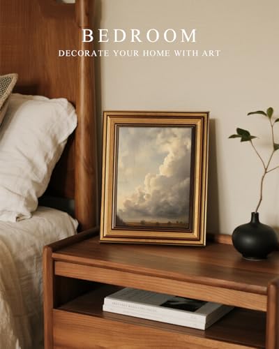HUARCEY Gold Framed Canvas Wall Art, Cloud Picture Decor, Bedroom Living Room Sky Landscape Nature Decor, Rustic Vintage Neutral Canvas Paintings, 8x10inch - color: Cloud Art, size: 10"L x 8"W