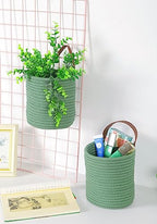 2pack Small Hanging Basket-Cotton Rope Wall Basket with Handle, Hanging Storage Baskets, Shelf Baskets Storage Bin Closet Organizer - 6.3" x 7", Woven Plant Basket (Green) - color: Green