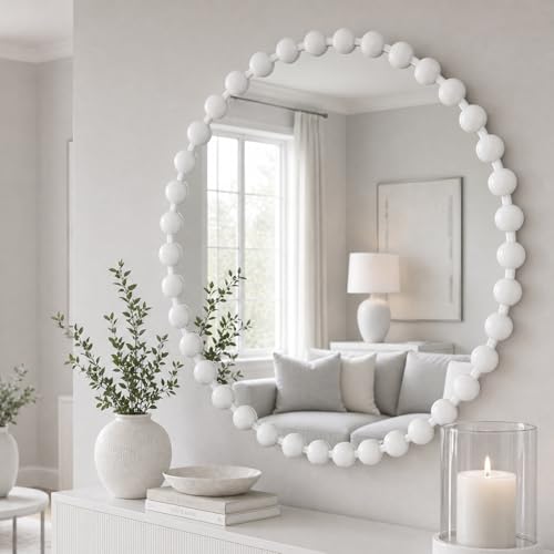Madison Park 36 inch White Round Mirror, Round Mirrors for Wall Decor, Metal Frame Circle Mirrors for Bathroom, Living Room, Circle Wall Metal Art Mirror - color: White, size: 36"L x 36"W