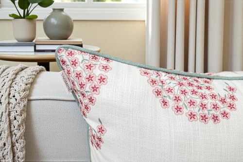 VAGMINE Indian Block Print 20x20 Inch Throw Pillow Cover - Pink Sage Floral Buti Motif on Textured Polyester - Cushion Case for Couch Sofa - Samira Paisley - color: Samira Paisley, size: 20" x 20" (Pack of 1)