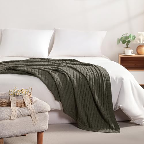 NTBAY 100% Pure Cotton Cable Knit Throw Blanket, Super Soft Warm 51x67 Knitted Throw Blanket for Couch, Sofa, Chair, Bed - Extra Cozy, Machine Washable, Comfortable Home Decor, Grey - color: Grey, size: Throw(51"x67")