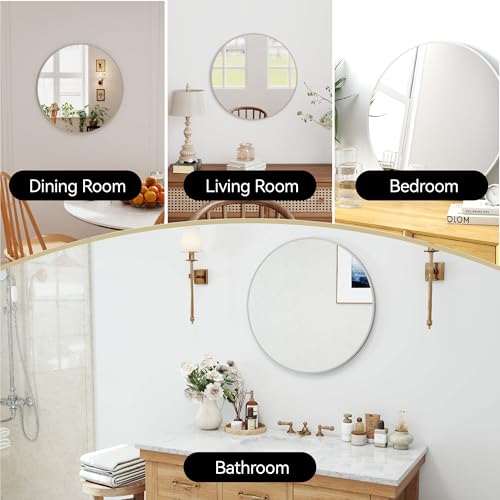 SCWF-GZ 24" Round Mirror Circle Wall Mounted Hanging or Against Wall Aluminum Alloy Metal Frame Dressing Make-up Mirrors for Entryway Bedroom Bathroom Living Room 24 inch Silver - color: Silver, size: 24"L x 24"W