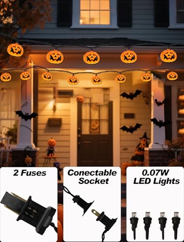 8.5Ft LED Halloween Lights Pumpkin String Lights with 10 Smiling Jack O Lantern Pumpkin Lights, Orange Jack O Lantern for Home Party Yard Porch Indoor Outdoor Decor Halloween Decorations - color: Smiling Pumpkin