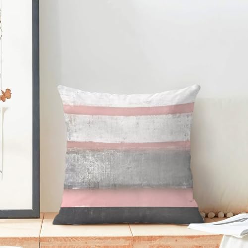 AEIOAE Pink Grey Pillow Covers 18x18 Set of 2 Beige Abstract Art Painting Striped Decorative Throw Pillow Covers Cotton Square Modern Cushion Case for Home Couch Sofa Outdoor - color: Pink, size: 18" x 18" (Pack of 1)