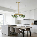 2 Light Green Glass Pendant Light Adjustable Hanging Lamp | Leaf Glass Linear Pendant Light, Adjustable Gold Metal Rod, E26 Socket For Kitchen Island Dining Room - color: Green, 2 Light