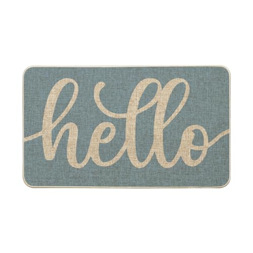 Artoid Mode Blue Hello Winter Doormat, Christmas Home Decor Low-Profile Switch Rug Door Mat Floor Mat for Indoor Outdoor 17x29 Inch - color: Blue, size: 17" x 29"