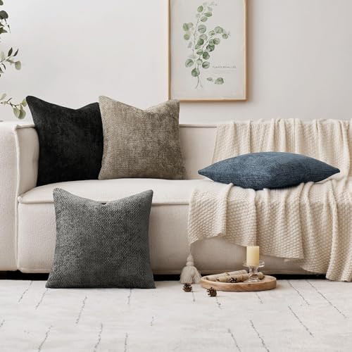 MIULEE Pack of 2 Couch Throw Pillow Covers 16x16 Inch Coastal Navy Blue Modern Boho Accent Decorative Pillow Covers Soft Chenille Farmhouse Cushion Covers for Home Decor Bed Sofa Living Room - color: Navy Blue, size: 16" x 16" (Pack of 2)