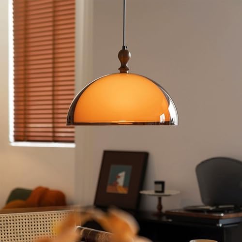 Orange Mushroom Pendant Light Modern Double Layer Dome Acrylic Hanging Light Mid Century 3 Selectable Colors Ceiling Light Fixture for Living Room Dining Room Bedroom Hallway