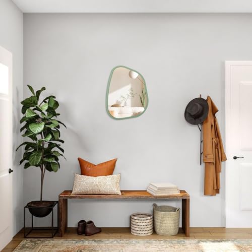 Asymmetrical Mirror for Wall Irregular Wood Frame Modern Unique Wall Mirror Decorative Vanity Bathroom Living Room Bedroom Entryway Hallway Artistic Mirror 14"x10" - color: Green, size: 14"L x 10"W