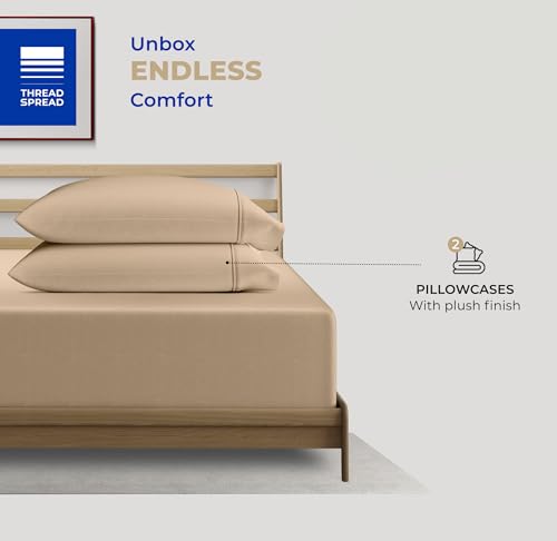 THREAD SPREAD 100% Cotton Pillow Cases Queen Size Set of 2 - Luxury 400 Thread Count Queen Pillow Cases (Taupe), Soft Cooling Breathable Hotel Cotton Pillowcases, Fits Standard Pillows - color: Taupe, size: Queen - Pack of 2