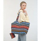 OPQRSTU Women Hippie Tote Hand Bag Large Capacity Bohemian Bag Portable Tourist Shoulder Bags - color: Rose Red
