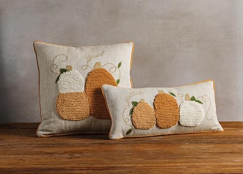 Mud Pie Thanksgiving Large Tufted Pumpkin Pillow, 13" x 24", Beige/Khaki