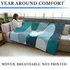 Pure Country Weavers Bauhaus Blue Waves Blanket - Mid Century Modern - Gift Tapestry Throw Woven from Cotton - Made in The USA (72x54) - color: Bauhaus Blue Waves, size: 72x54