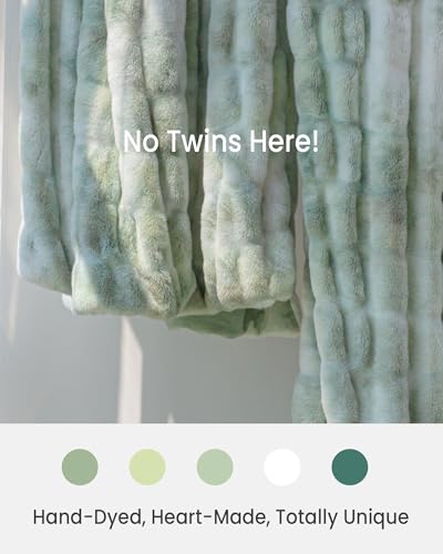 Faux Rabbit Fur Throw Blanket, Ultra Soft Plush Cozy Blanket for Couch Bed, Thick Fluffy Ruched Tie-Dye Decorative Blanket, Giftable,60"x80",Tie-Dye Sage - color: Tie-dye Sage, size: Twin(60"x80")
