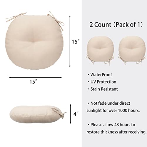Bistro Chair Cushions 15 inch,Set of 2,Tufted Round Chair Cushions with Ties,15"x15"x4",Water Resistant Round Seat Cushion for Barstool Chairs,Patio Garden Kitchen Outdoor Furniture(Antique Beige) - color: Antique Beige, size: 15"x15"