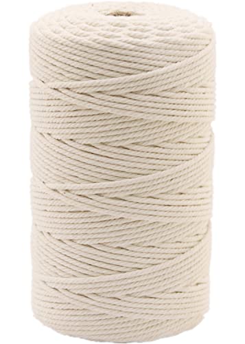 Macrame Cord 3mm x 218yards Natural Macrame Cotton Rope Colored Macrame Rope Soft Cotton Cord Macrame Supplies Craft Rope Macrame Yarn for Plant Hanger Wall Hanger Dreamcatcher (Beige) - color: Beige, size: 3mmx220Yards
