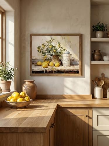 LBTZEVIR Rustic Farmhouse Wall Art Yellow Lemon Still Life Oil Painting Canvas Mustard French's Yellow Kitchen Wall Decor for Farmhouse, Dining Room & Living Room Vintage Kitchen Art Gift - color: Lemon decoration, size: 16"L x 12"W