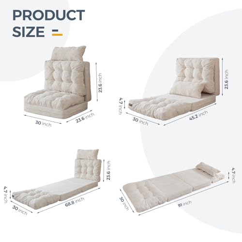 MAXYOYO Folding Sofa Bed, Tufted Bean Bag Bed with Pillows Floor Couch for Adults, Extra Thick and Long Floor Sofa, Single Couch Bed for Bedroom Living Room, Beige, 30x91 Inch - color: Beige, size: Tufted Single