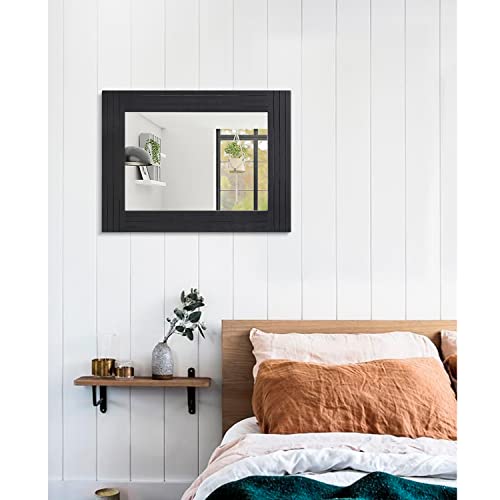 Black Vintage Rustic Wood Framed Wall Mirror Farmhouse Rectanglular Antique Decor Hanging Mirror for Bathroom Bedroom Living Room Entryway Large 20"x16" - color: Black, size: 20"L x 16"W