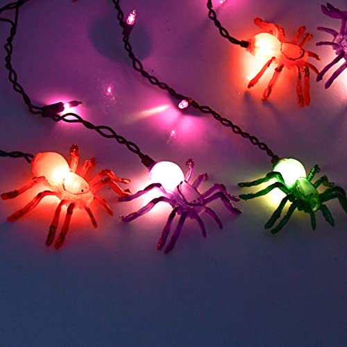 Halloween Spider String Lights, 7Ft Halloween Decorative String Lights with 10 Multicolor Spider and 15 Purple Mini Bulbs UL Listed for Window Porch Stair Bar Indoor Outdoor Patio Party Decor - color: Curtain Spider Lights