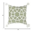 carol & frank Lily Sage Geometric Accent Throw Pillow w/White Tassel Fringe 18" x 18" All Seasons Springtime Spring Home Living Room Sofa Couch Chair Bed Bedroom Premium Luxury Decor Decoration 18" x