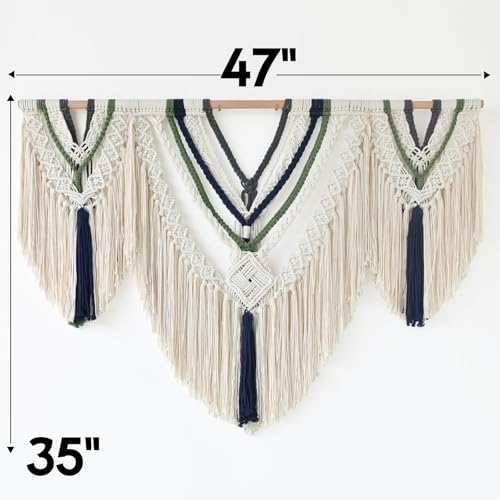 Jakalin Large Macrame Wall Hanging Boho Wall Decor Handmade Craftmanship Yarn Wall Art For Bedroom Living Room Scandinavian Home Decor 47" W x 35" L Ivory Blue Green - color: Ivory Blue Green