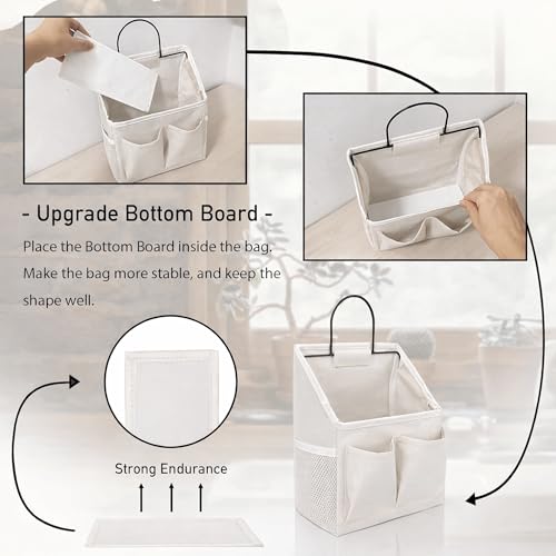 Kanrichu 2pcs Wall Hanging Organizer Bag, Linen Fabric Door Hanging Storage Basket with Pockets, Waterproof Bin for Kitchen, Bedroom, Office, RV Camper (White-Upgraded) - color: White-Small (2 pcs)