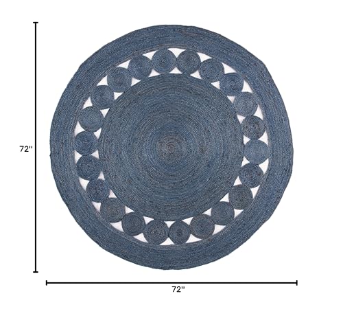 SAFAVIEH Area Rug 6' Round - Natural Fiber Collection - Navy, Handmade Jute, Boho Farmhouse Braided Design (NF364N) - color: Navy, size: 6' (Round)
