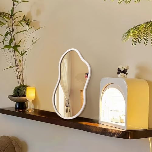 AAZZKANG Small Wall Mirror with Irregular Wood Framed Decorative White Mirrors for Bedroom Dressing Room Living Room Bathroom Entryway - color: White, size: 14"L x 8"W