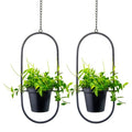 Modern Metal Hanging Planters with 5 Inch Pots - Set of 2 Oval Geometric Plant Hangers - Black Wall and Ceiling Mount Flower Holders for Indoor and Covered Outdoor Houseplants - size: OVAL-5 INCH POT