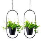 Modern Metal Hanging Planters with 5 Inch Pots - Set of 2 Oval Geometric Plant Hangers - Black Wall and Ceiling Mount Flower Holders for Indoor and Covered Outdoor Houseplants - size: OVAL-5 INCH POT
