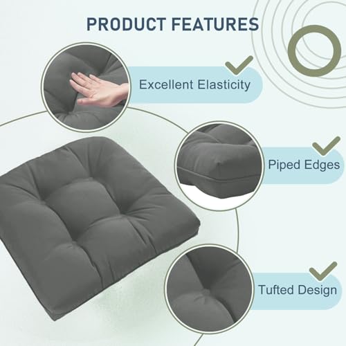 downluxe Outdoor Chair Cushions Set of 2 for Patio Furniture, Waterproof Tufted Overstuffed Patio Furniture Cushions, Memory Foam Outdoor Seat Cushion, 19" X 19" X 5", Dark Grey - color: Dark Grey, size: 2 Count (Pack of 1)