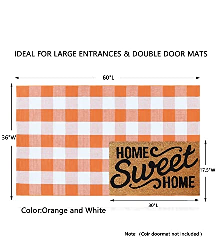 MUBIN Cotton Buffalo Plaid Rug, 3' x 5' Orange White Outdoor Rug Front Door Decorative Mat, Washable Halloween Doormat Foldable Area Rug Layered Door Mats Rug for Front Porch, Entryway, Patio - color: Orange White Plaid, size: 3' x 5' (Rectangular)