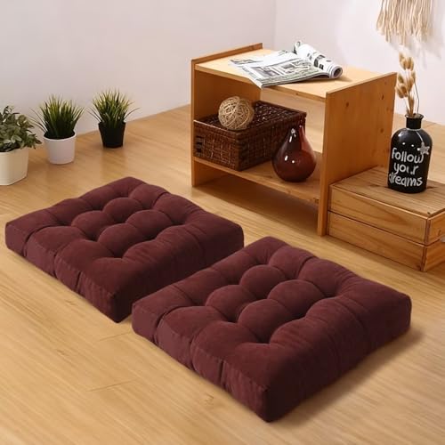 Floor Pillows Set Square Chair Cushion Pad Tufted Seat Cushions for Living Room Balconies Office Wine Red 22x22 Inch - color: Wine Red, size: 22X22in